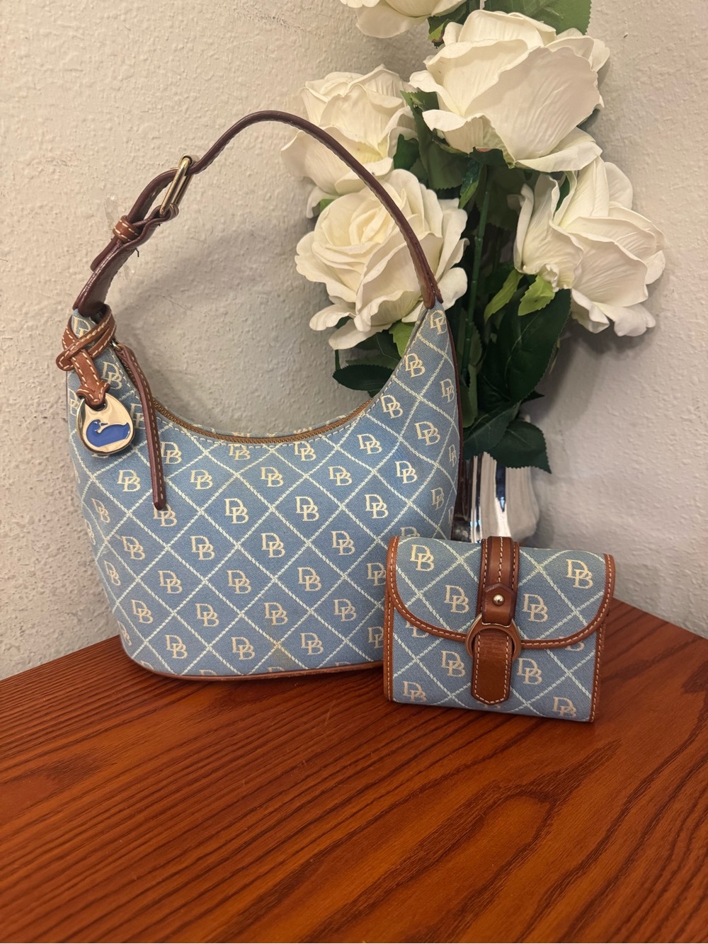 Dooney & Bourke Light Blue Signature Hobo Bag with Matching Wallet